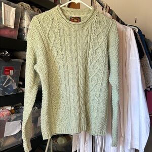 Vintage Alps Cotton Fisherman Chunky Knit Cable knit Sweater Sage Green Large